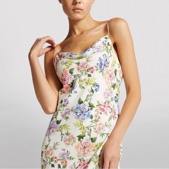 Alice + Olivia NEW Harmony Floral Drapey Side Slit Slip Dress In Gardenia Sz 10 - Picture 5 of 16